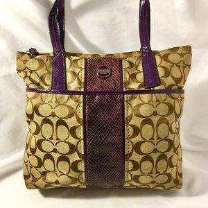 Coach Python Stripe Carry All Purple Khaki purse
